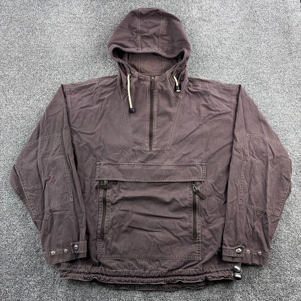 Vintage Gap Anorak Jacket Mens L Brown Cotton 1/4 Zip Hooded Utility Pullover